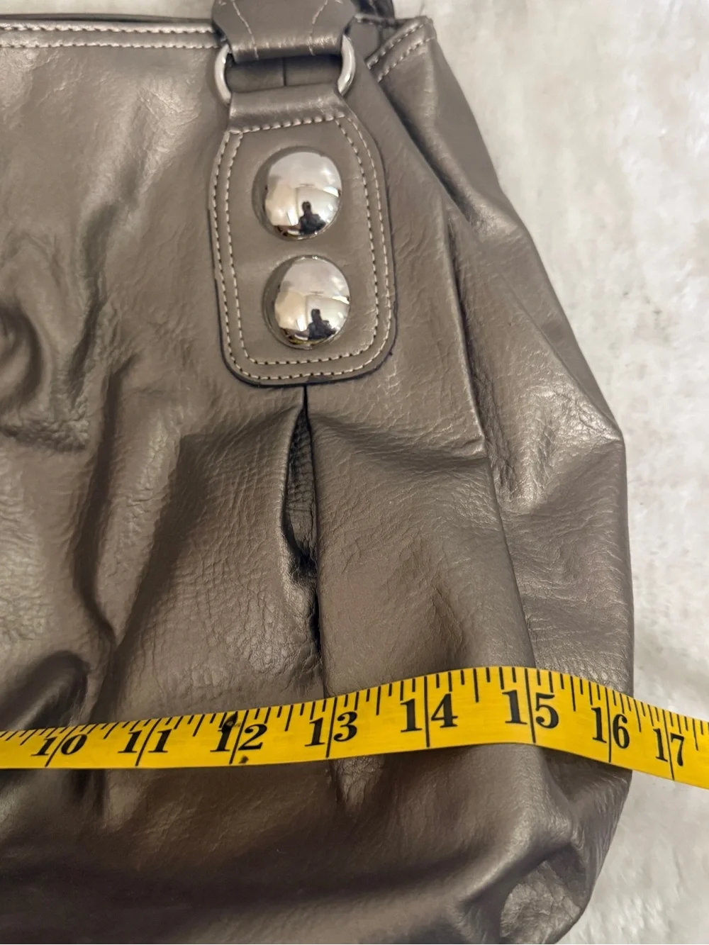 Mondani Metallic Pewter Hobo with Silver Accents Shoulder Bag Large